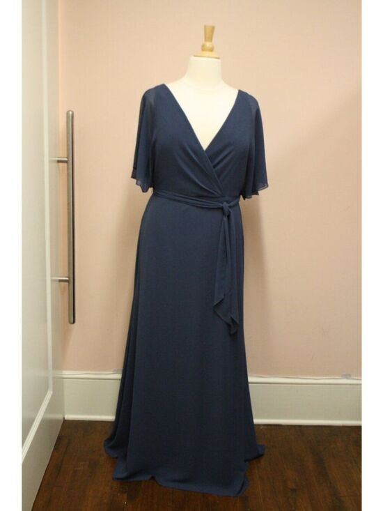 Amsale Dresses & Skirts - Long Chiffon Bridesmaids Dress With Split Elbow Sleeve. Amsale French Blue